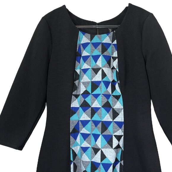 Plenty by Tracy Reese Geo Triangle Print Panel Cocktail Dress Black Blue Size 8 - Picture 3 of 9